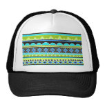 Neon Green and blue tribal pattern Hats