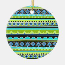 Neon Green and blue tribal pattern Christmas Ornament