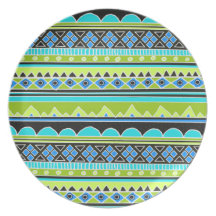 Neon Green and blue tribal pattern Plates