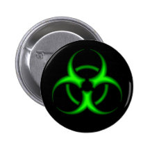Neon Green Biohazard Symbol Button