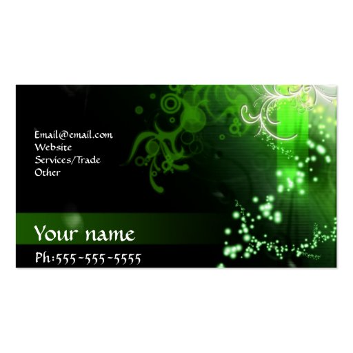 Neon green business card (front side)