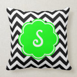 Neon Green Custom Monogram with Chevron Pattern Pillows