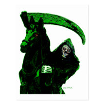 Neon Green Grim Reaper Horseman Series by Valpyra Postcards