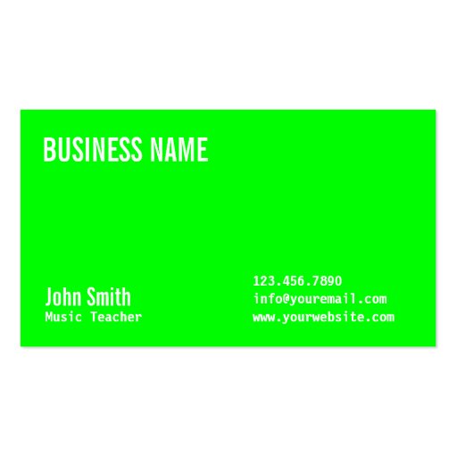 Neon Green Music Teacher Business Card (front side)
