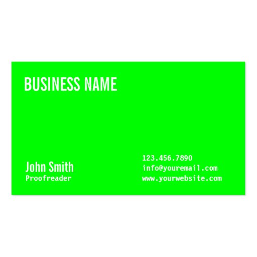 Neon Green Proofreading Business Card (front side)