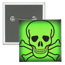 NEON GREEN SKULL AND CROSSBONES PRINT PINBACK BUTTON