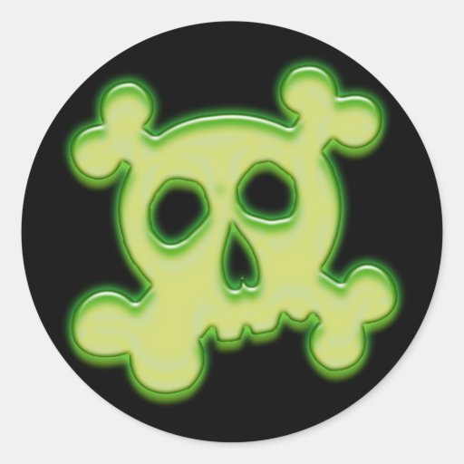 NEON GREEN SKULL AND CROSSBONES ROUND STICKERS Zazzle