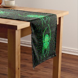 Neon Green Spider Spooky Arachnid Halloween Long Table Runner