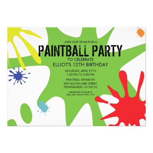 Neon Green Split Splat Custom Paintball Party Custom Invitations