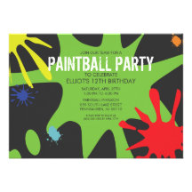 Neon Green Split Splat Custom Paintball Party Personalized Announcements
