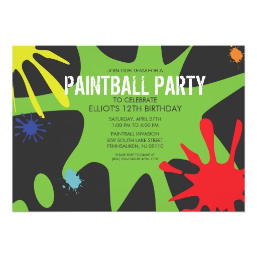 Neon Green Split Splat Custom Paintball Party Personalized Announcements