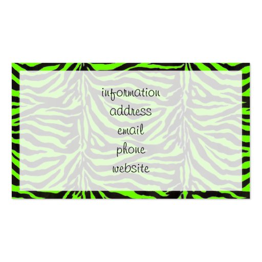 Neon Green Zebra Skin Texture Background Business Card Templates (back side)