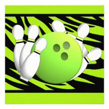 Neon Green Zebra Stripe Bowling Party Custom Invites