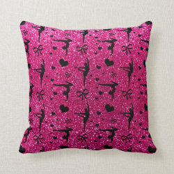 Neon hot pink gymnastics glitter pattern throw pillow