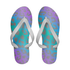 Neon Lavender Turquoise Leopard Print Flip Flops