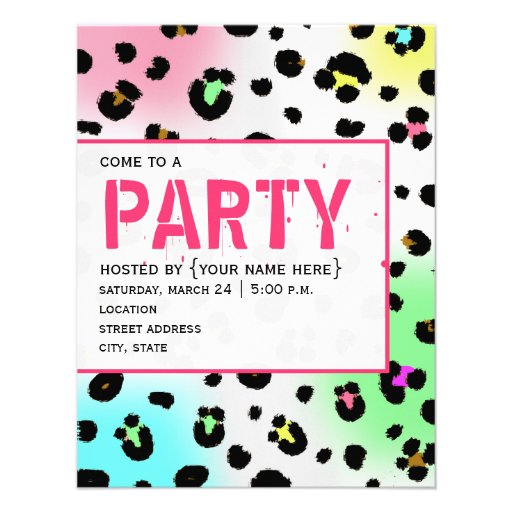 Neon Leopard Print Party Invitation