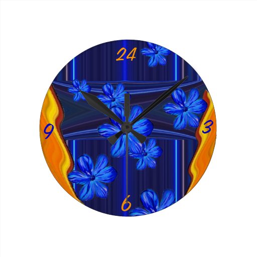 Neon Lights Blue Blossom Wall Clock Zazzle