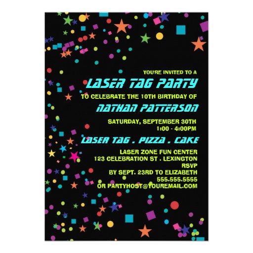 Neon Lights Laser Tag Birthday Party Invitation