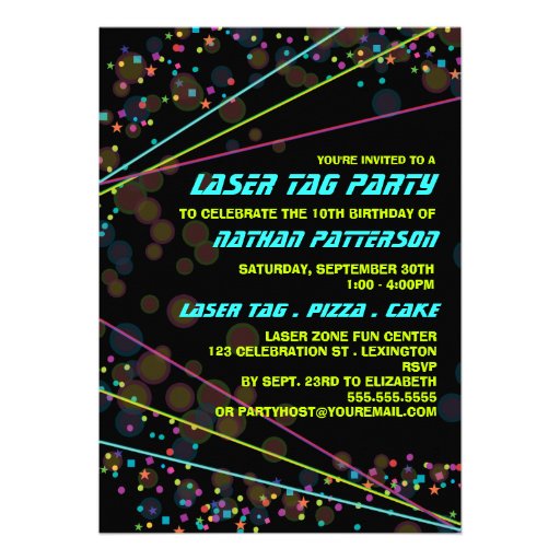 Neon Lights Laser Tag Birthday Party Invitation (front side)