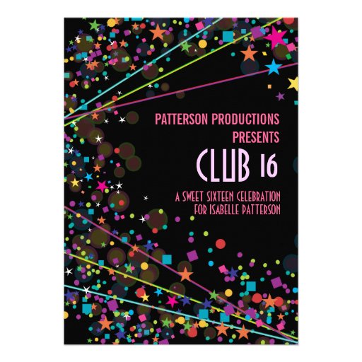 Neon Lights Sweet 16 Club Party Invitation