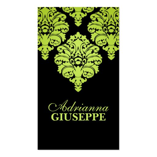 Neon Lime & Black Lush Damask Mommy Calling Card / Business Card Templates