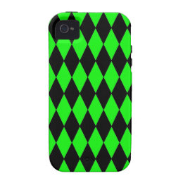 Neon Lime Green and Black Diamond Harlequin Patter iPhone 4/4S Cases