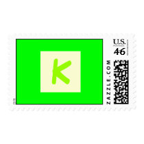 Neon Lime Green Monogram K Postage Stamp