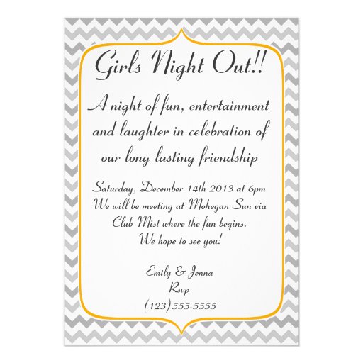 Neon Orange and Grey Chevron Girls Night Out Personalized Invitations