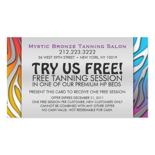 Neon Pink & Blue Zebra Print Business Coupon Cards Business Card (back side)