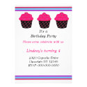 Neon Pink Cupcakes Birthday Party Invitation