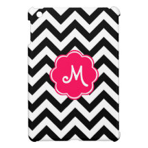 Neon Pink Custom Monogram with Zigzag Pattern iPad Mini Cover
