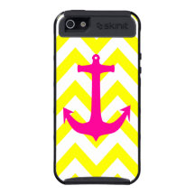 Neon Pink Nautical Anchor Yellow Chevron Pattern Case For iPhone 5