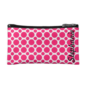 Neon Pink Polka Dot Monogram Cosmetics Bags