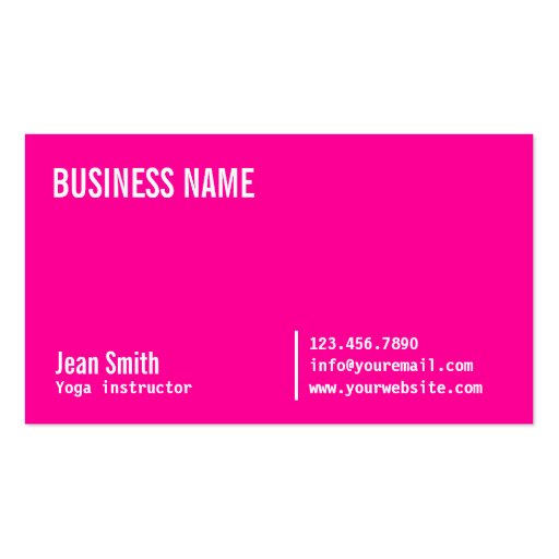 Neon Pink Yoga instructor Business Card (front side)