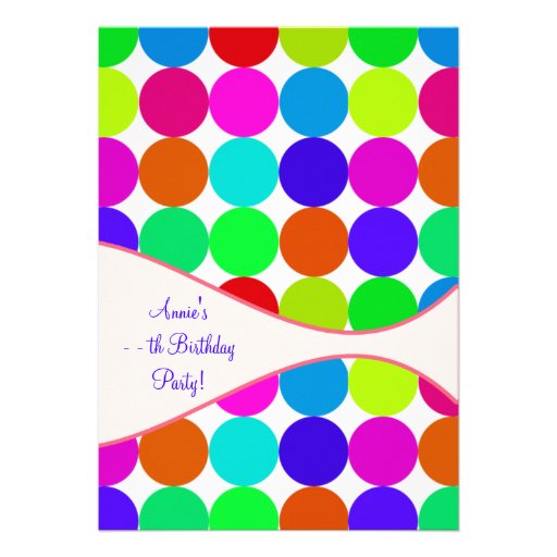 Neon Polka Dot Girls Any Number Bithday Party Announcement