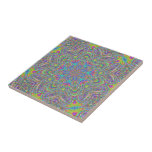 Neon Psychedelic Funky Floral Kaleidoscope Pattern Ceramic Tiles
