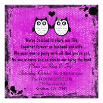 Neon purple grunge owl punk wedding invitations