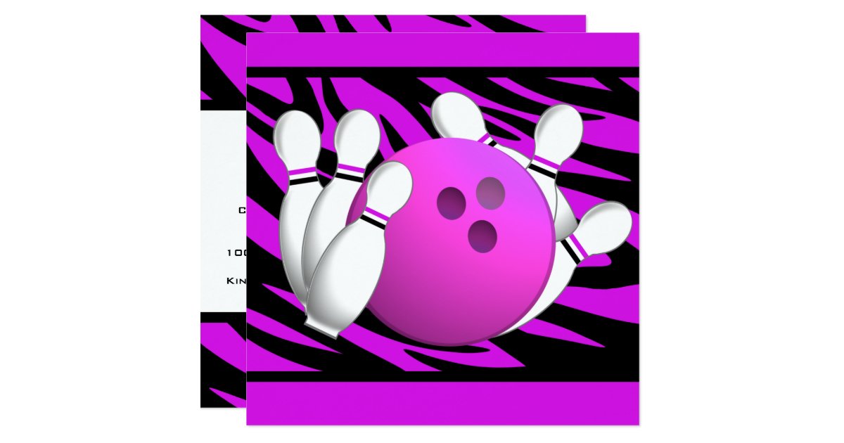 Neon Purple Zebra Stripe Bowling Party Card Zazzle