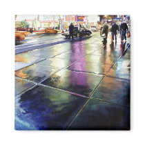 "Neon Rain" New York Watercolor Magnet