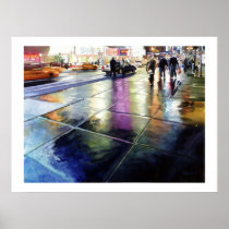 "Neon Rain" New York Watercolor Poster