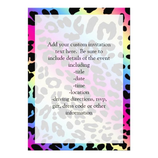 Neon Rainbow Leopard Pattern Print Custom Invitation