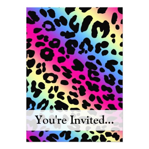Neon Rainbow Leopard Pattern Print Custom Invitation