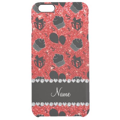 Neon red glitter cupcakes balloons presents clear iPhone 6 plus case
