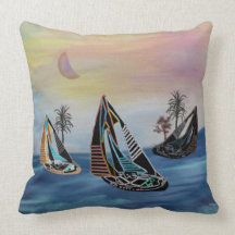 Neon Sailboats in the Tropical Sunset Pillow