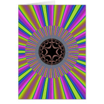 Neon Stripes Sunburst Fractal Greeting Card