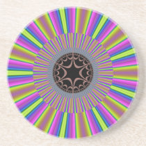 Neon Stripes Sunburst Fractal Coaster