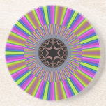 Neon Stripes Sunburst Fractal Coaster