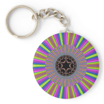 Neon Stripes Sunburst Fractal Key Chains