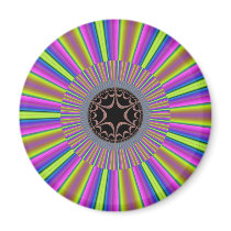 Neon Stripes Sunburst Fractal Refrigerator Magnet