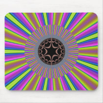Neon Stripes Sunburst Fractal Mousepads